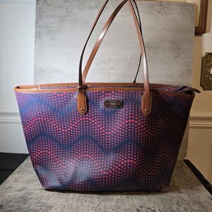 Ralph Lauren Delwood Coated Canvas Tote Bag Purse Purple & Blue Preppy Nautical